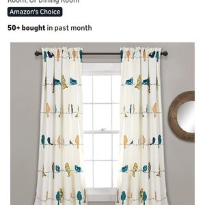 Lush Cream Curtains with Teal & Mustard Bird Motif